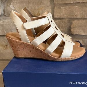NWT Rockport Ivory and Cork Wedge Sandals